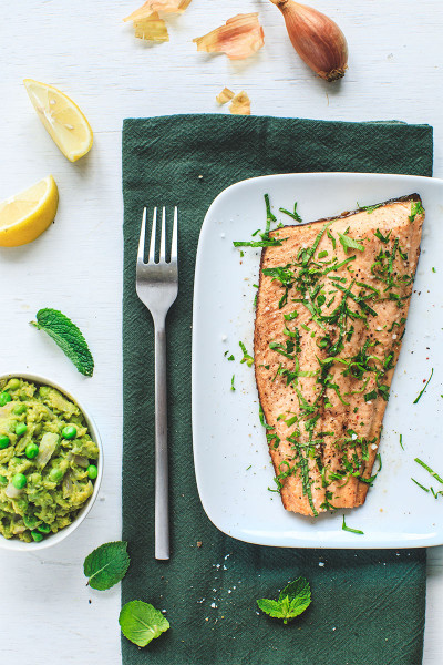 Erwtenpuree met forel