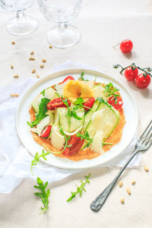 Courgette carpaccio, tomato pesto and mandarin sorbet